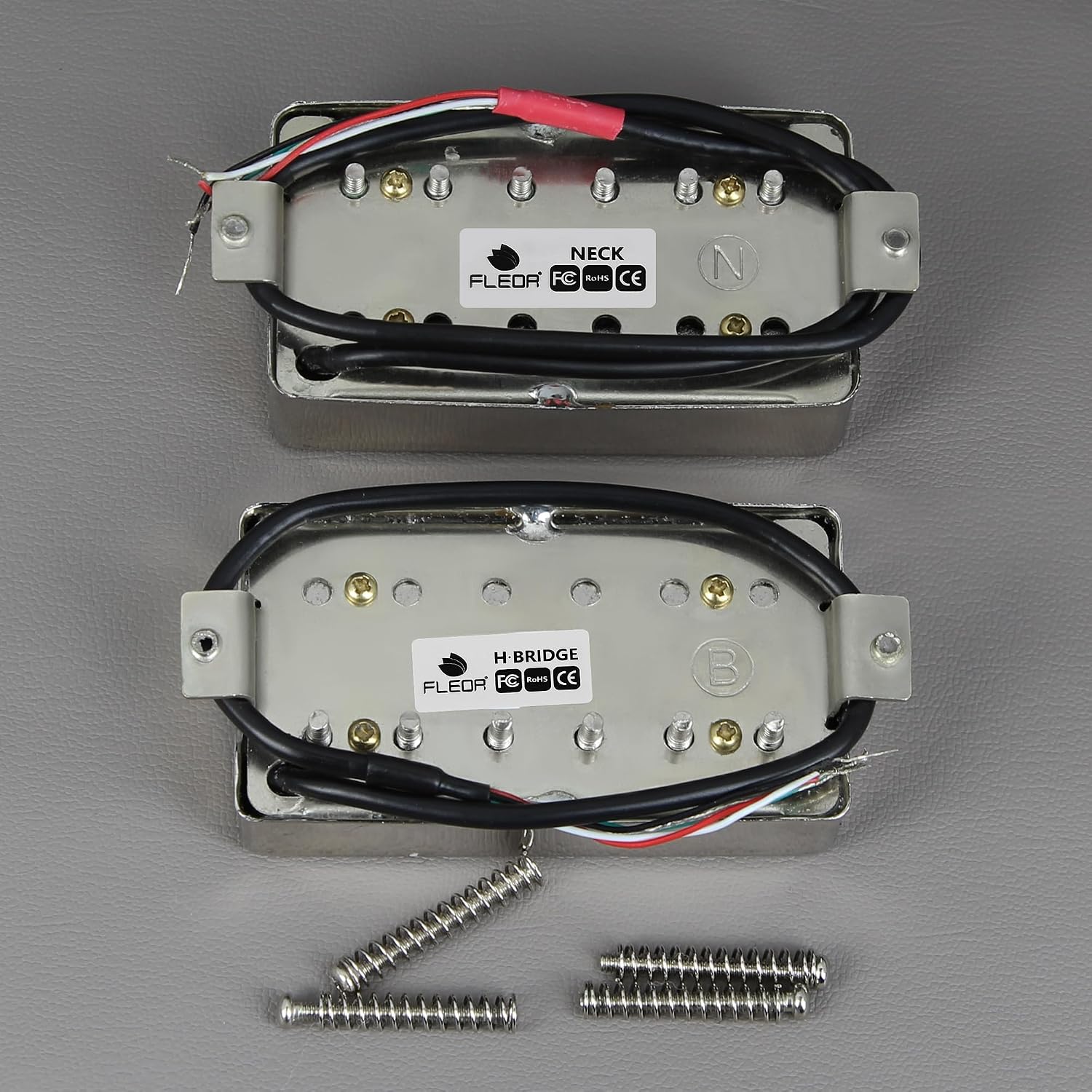 FLEOR Alnico 5 Guitar Humbucker Pickup 4-Wires Neck Bridge Pickup Set Chrome Fit LP Guitar Part